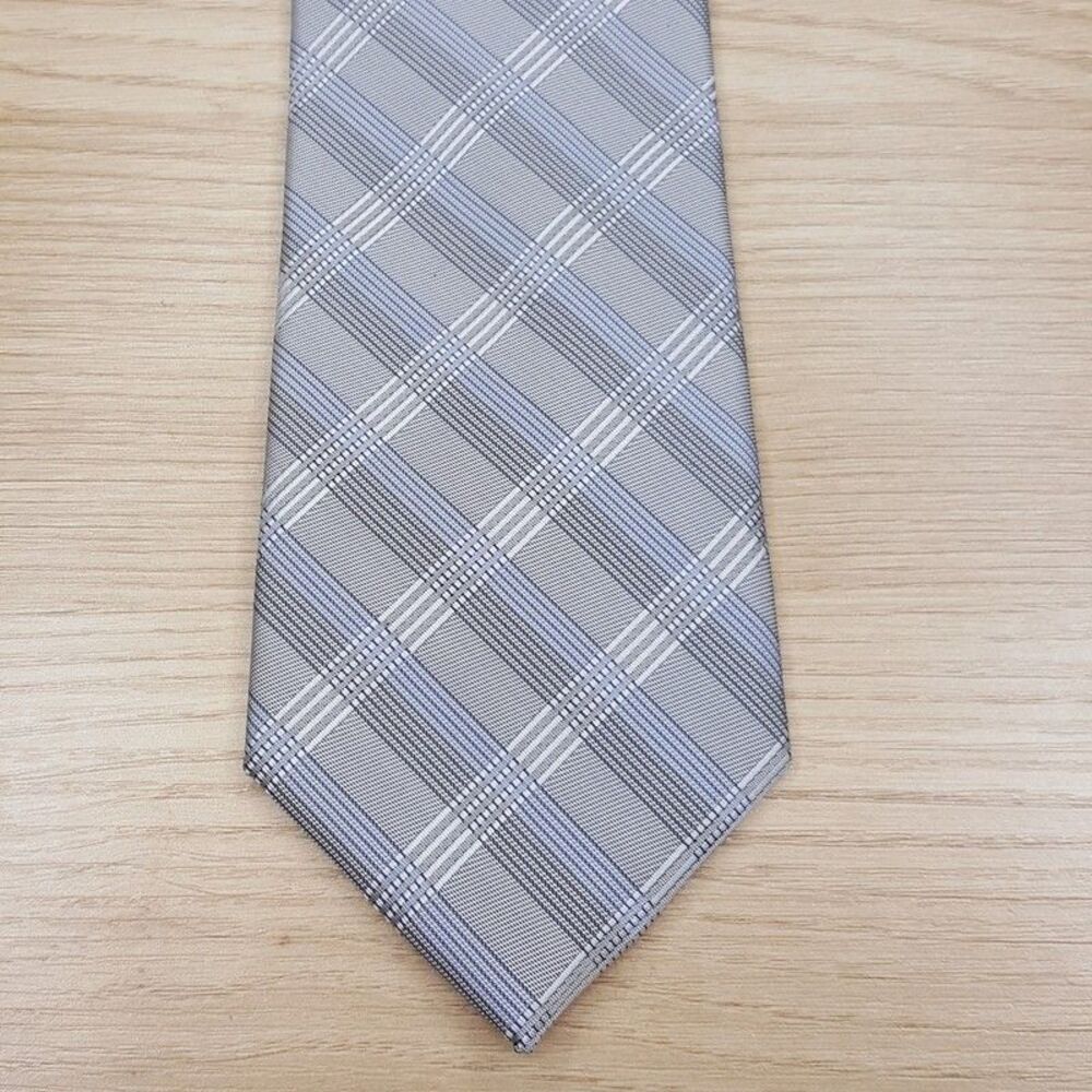CALVIN KLEIN Mens Neck Tie Grey Glen Plaid Classic Silk Blend Necktie